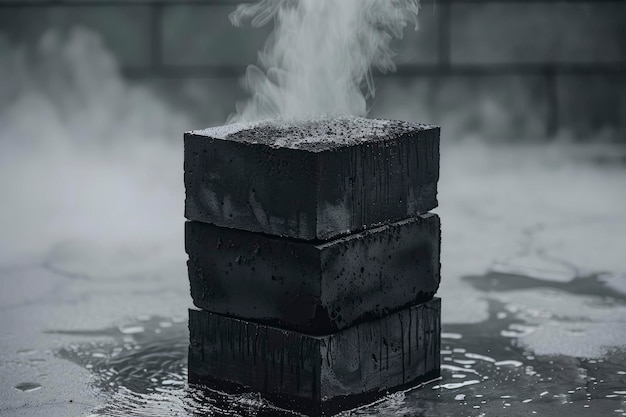 Stack of Concrete Blocks with Steam