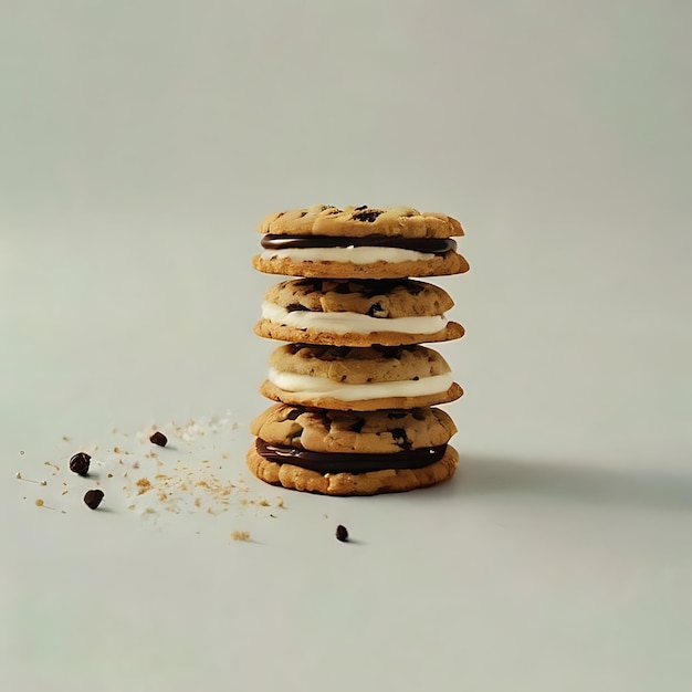 Photo a stack of cookies with cream cheese and chocolate on the top