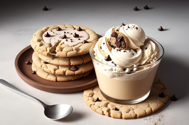 A stack of cookies with a cup of coffee next to it