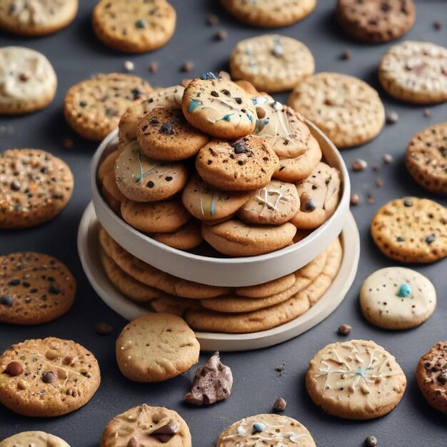 Photo a stack of cookies with the letters  crumb  on the bottom