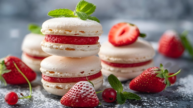 a stack of cookies with strawberries and a strawberry on top