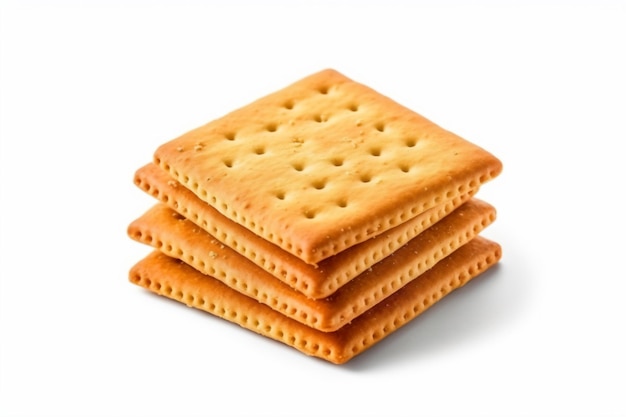 a stack of crackers on a white surface