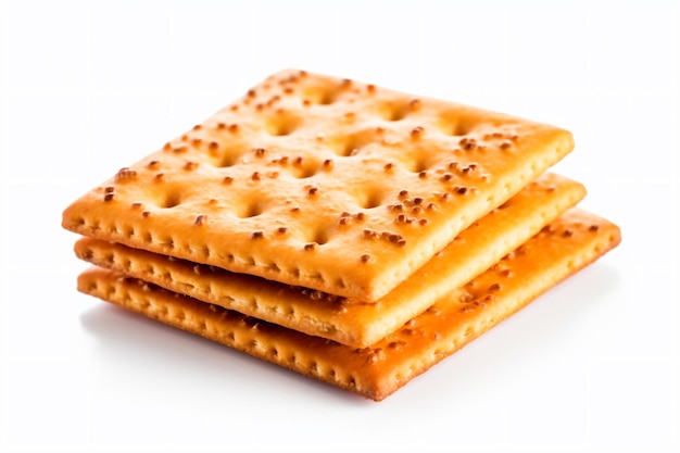 a stack of crackers on a white surface