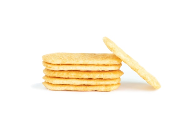 Stack of delicious Japanese rice cracker isolated on white