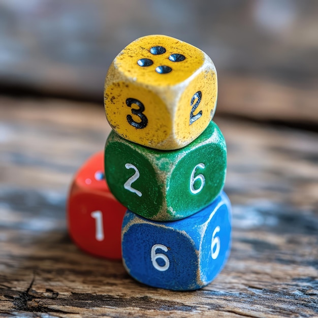 a stack of dice with the number 2 on it