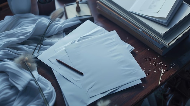 Photo a stack of documents and papers arranged neatly on a wooden desk