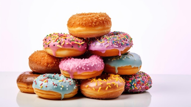 A stack of donuts with different colored sprinkles on them