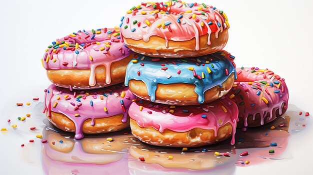 a stack of donuts with one that has the word donuts on it