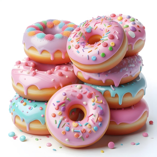 a stack of doughnuts with colorful icing and sprinkles