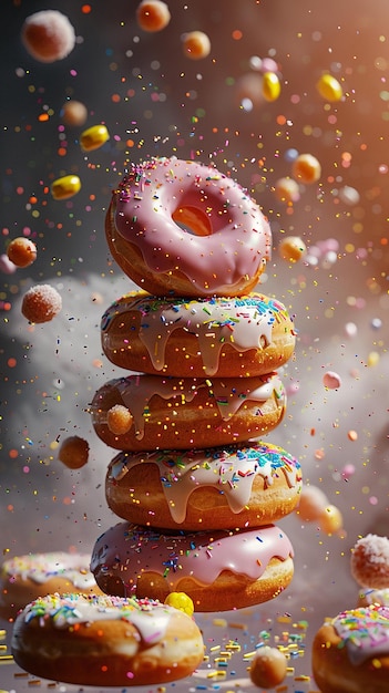 a stack of doughnuts with sprinkles on them