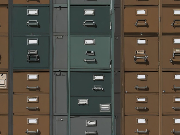 a stack of file cabinets with a brown background with a silver file folder on the bottom