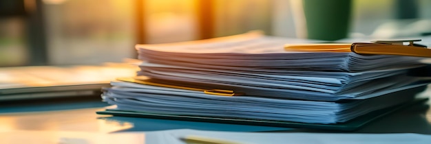 Stack of financial reports on a desk