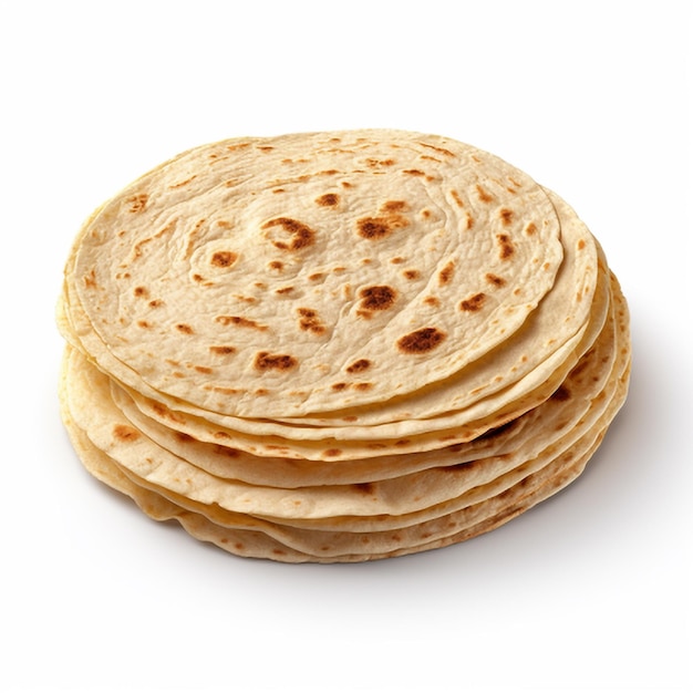 Stack of flatbread isolated on white background