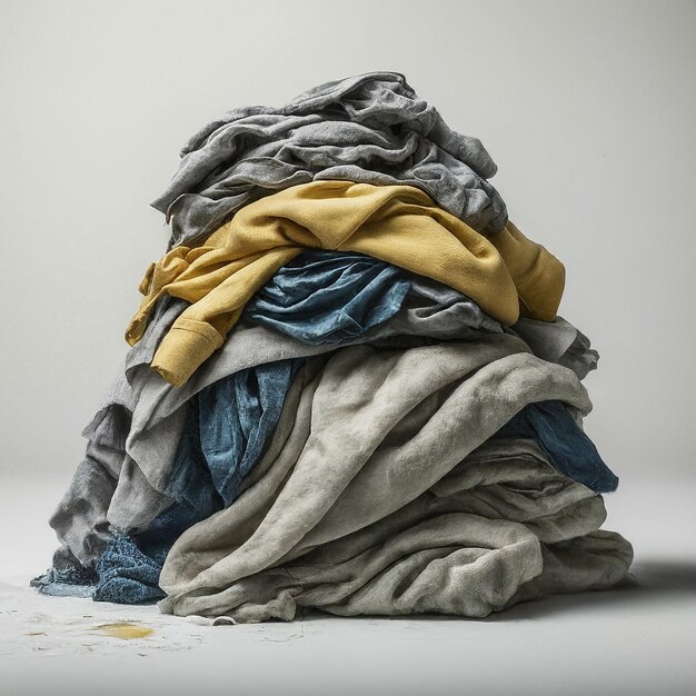 Photo a stack of folded clothes with a yellow shirt on it