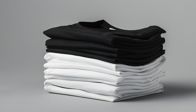 Photo a stack of folded square tshirts alternating between black and white