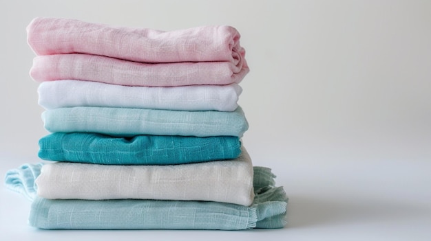 a stack of folded towels with a blue one that says  no  on the bottom