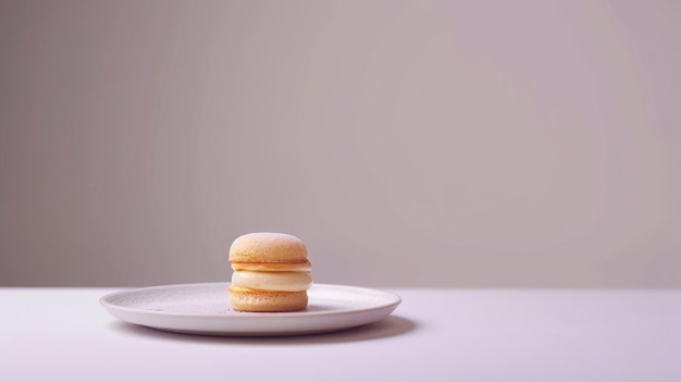 Photo stack of four doughnuts with powdered sugar on a white plate