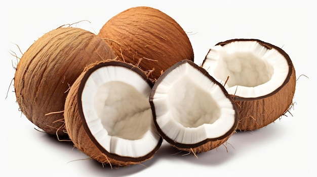 A stack of fresh and ripe coconuts