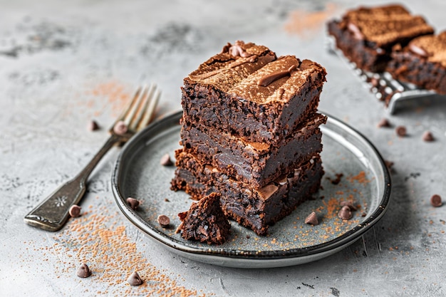 Stack of Fudge Brownies on Plate