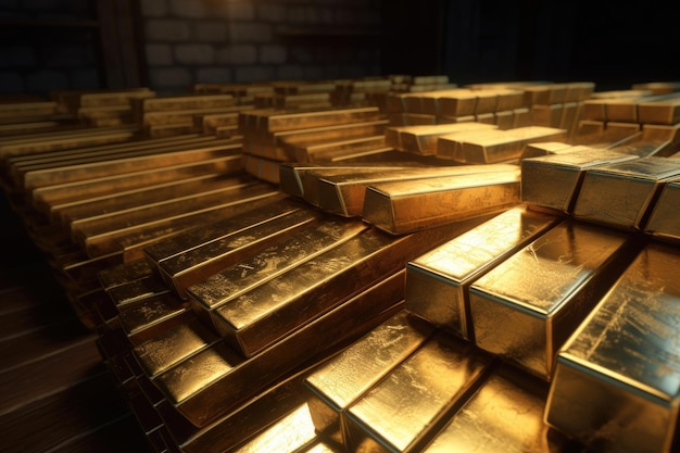 Stack of gold bars in vault Generative AI