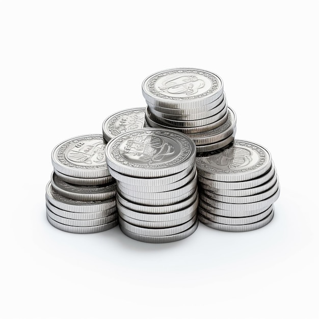 Stack of Gold Coin white isolated white background professional photography