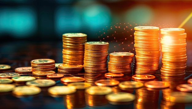 A stack of gold coins with the word gold on the top.