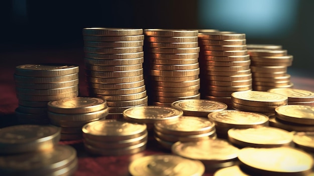 A stack of gold coins with the word gold on the top.