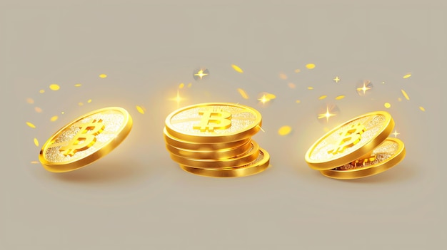 A stack of golden bitcoins with a single bitcoin floating in the air