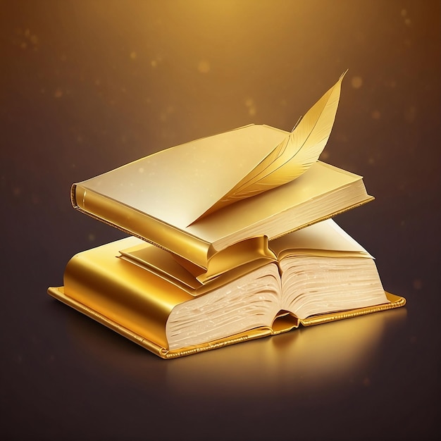 Photo a stack of golden books with a gold background and a book titled the pages