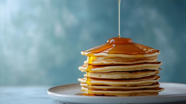 Photo a stack of golden brown pancakes drizzled with syrup