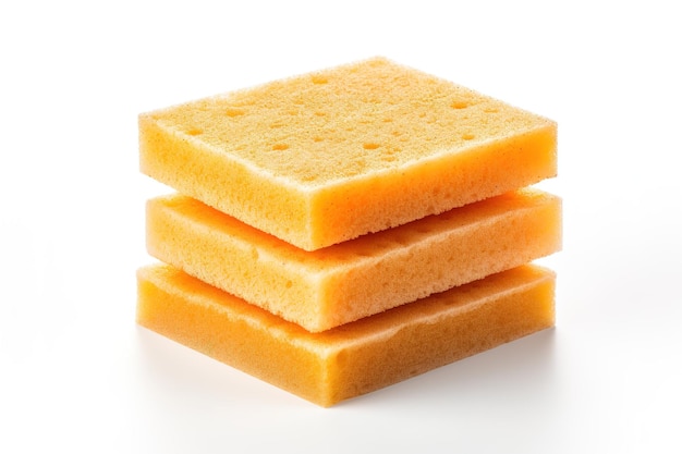 A Stack of Golden Sponge Squares Ready for Cleaning on a White or Clear Surface PNG Transparent Background