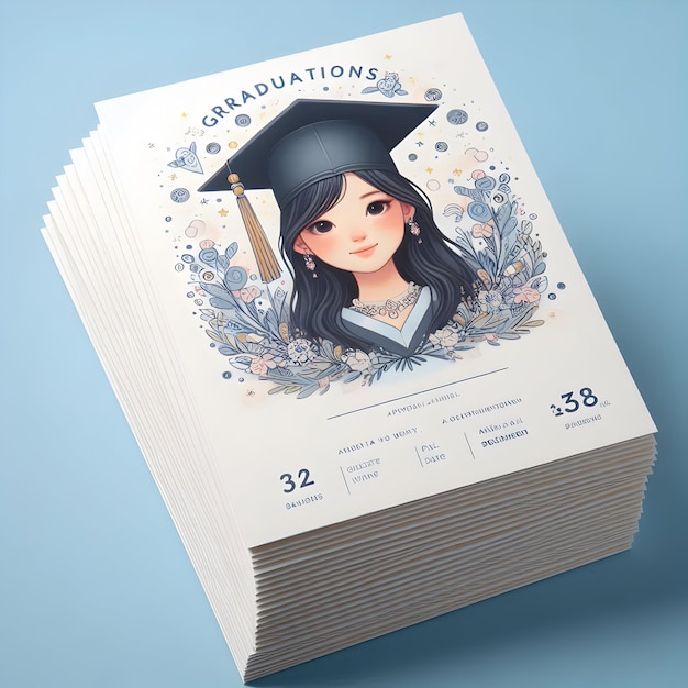 A stack of graduation announcements ready to be sent out to friends and family isolated on a plain