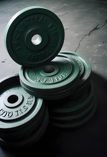 a stack of green metal weights with the words quot sx quot on the bottom