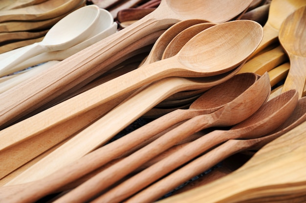 Stack of handmade wooden spoons