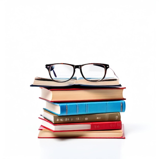 Stack of hardcover colorful and different books on Blue Surface with Bokeh Lights Background World book day