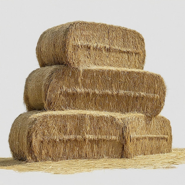 Photo a stack of hay bales with a white background