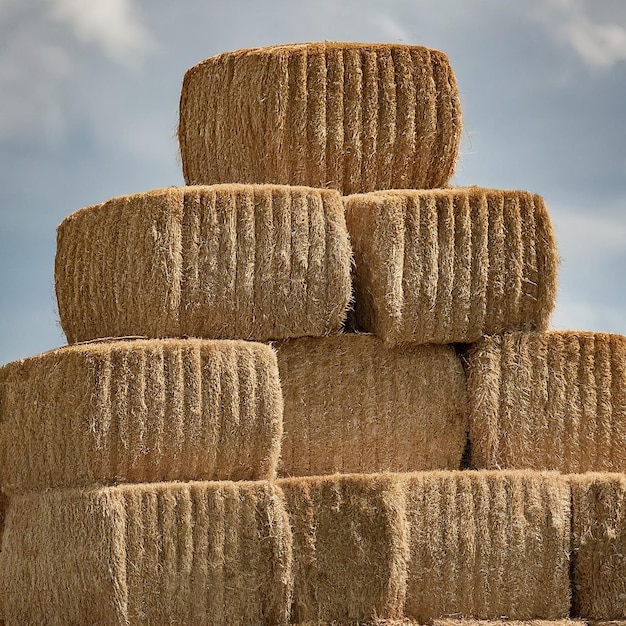 Photo a stack of hay bales with the words quot s quot written on the side