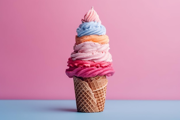 A stack of ice cream cones on a blue table