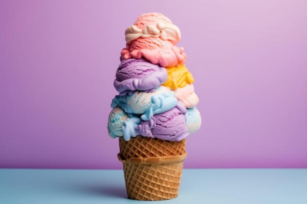 A stack of ice cream cones with the word ice cream on the top.