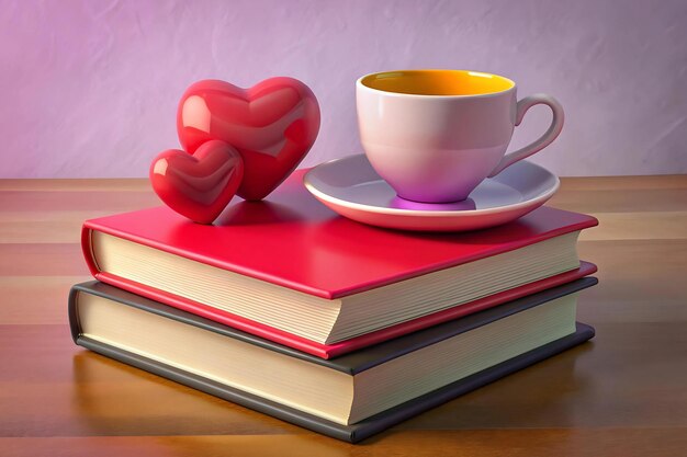 Photo a stack of lovethemed books with a cup of tea