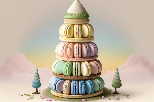 Stack of macarons on top of tree Generative AI