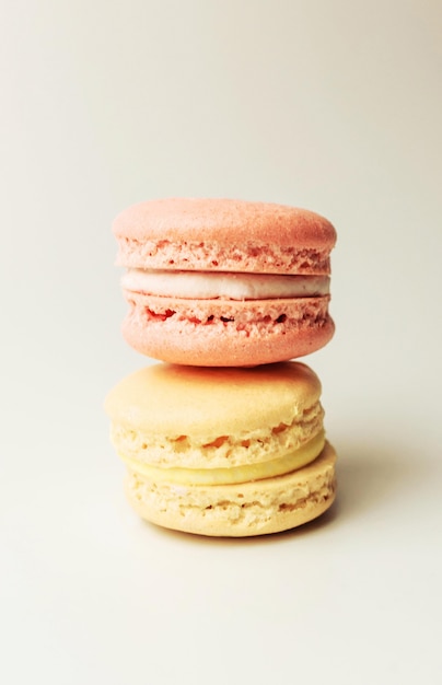 A stack of macaroons on a white background.