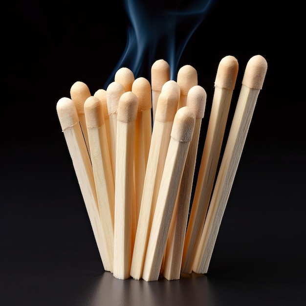 Photo a stack of matches with smoke coming out of it