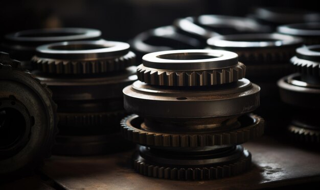 A stack of metal gears with one that says'metal'on it