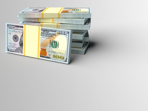 Stack of money dollars with grey blank finance background