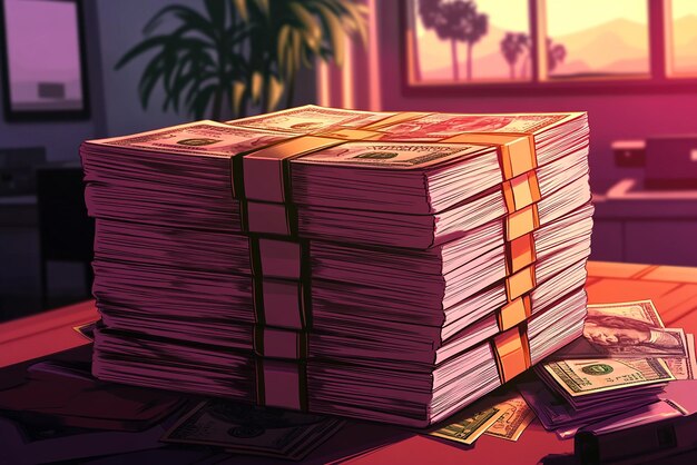 A Stack of Money in the Style of Stylized Pop Art