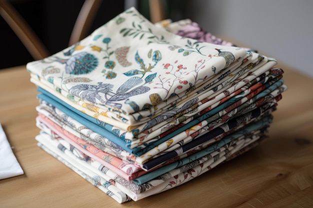 A stack of napkins with each one featuring a different design or pattern