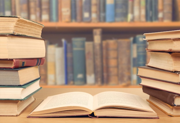 Stack old book in library