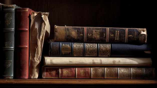 A stack of old books with the title'the book'on the top.