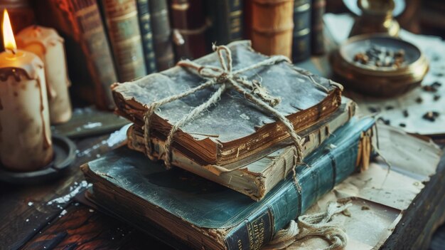 Photo a stack of old books with the title  the title  on the top